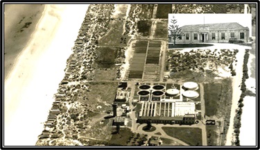Glenelg waste water treatment plant, next to St Vincent's Gulf, had the first of its processing upgrades in the 1930s and 1940-45 – including an effluent outfall deeper into the gulf. [SA Water]