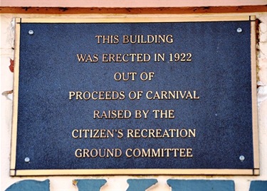 1922 Soldiers Memorial Recreation Grounds Plaque