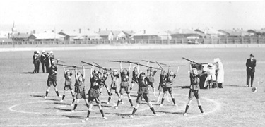 SLSA-PRG-280-1-38-234 Torrensville calisthenics at Thebarton Oval 1922