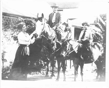 Scene from 'The Woman Suffers'. The child on the horse is Phyllis Wadham, a local resident. The photo was taken at Richmond Park Stud, during filming. WTHS LH0329-08